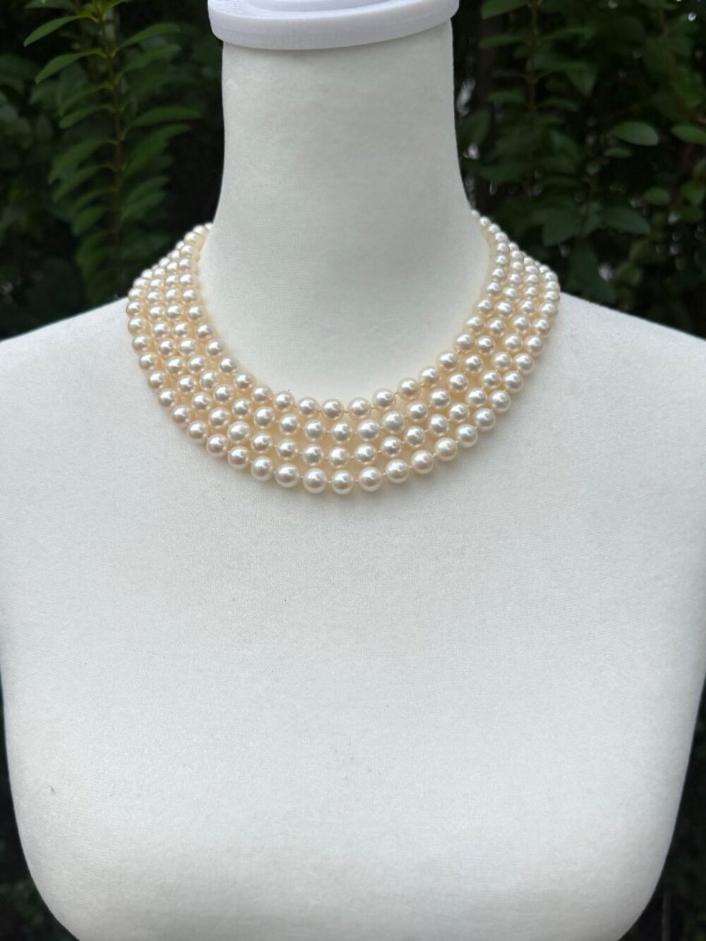 Vintage Hand Knotted Four Strand Pearls with Gold Plated Clasp 16" - 18"